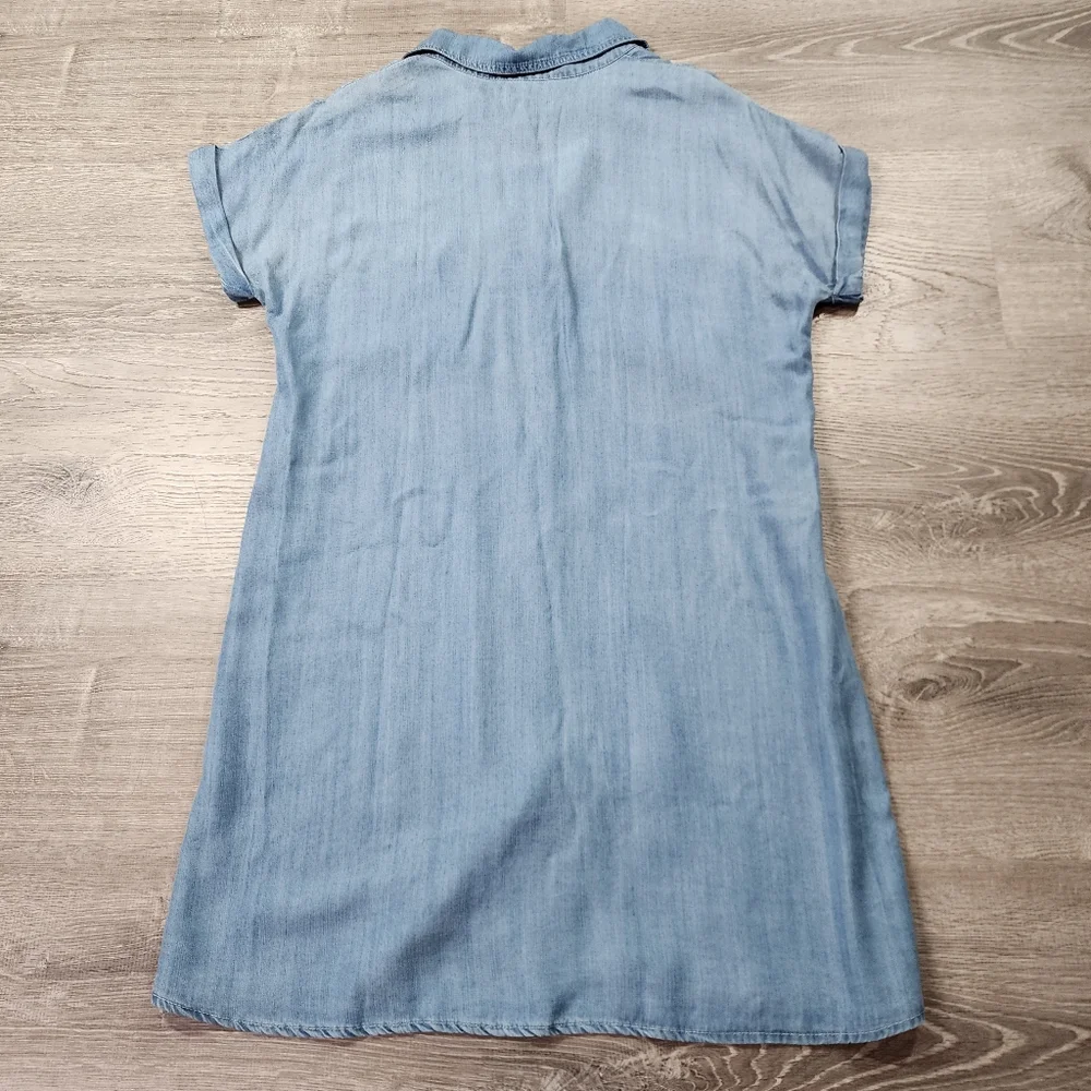 NWT ZILCREMO Blue Chambray Button Down Denim Shirt Dress Short Sleeve Medium - Picture 10 of 12